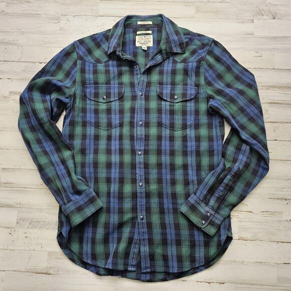 Lucky Brand Men Shirt True Indigo Classi Fit Snap button Up - Plaid - SMALL - Picture 1 of 4